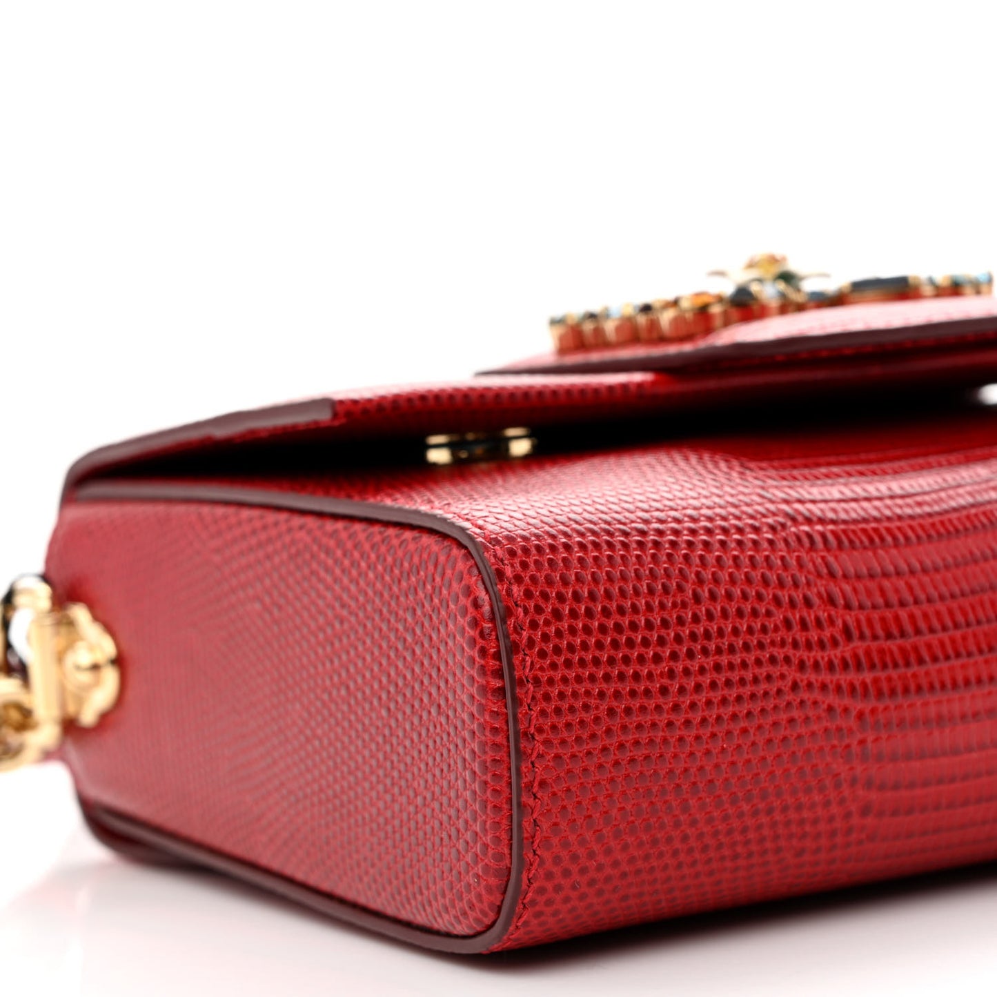 Lizard Embossed Crystal Embellished DG Millennials Mini Crossbody Bag Red