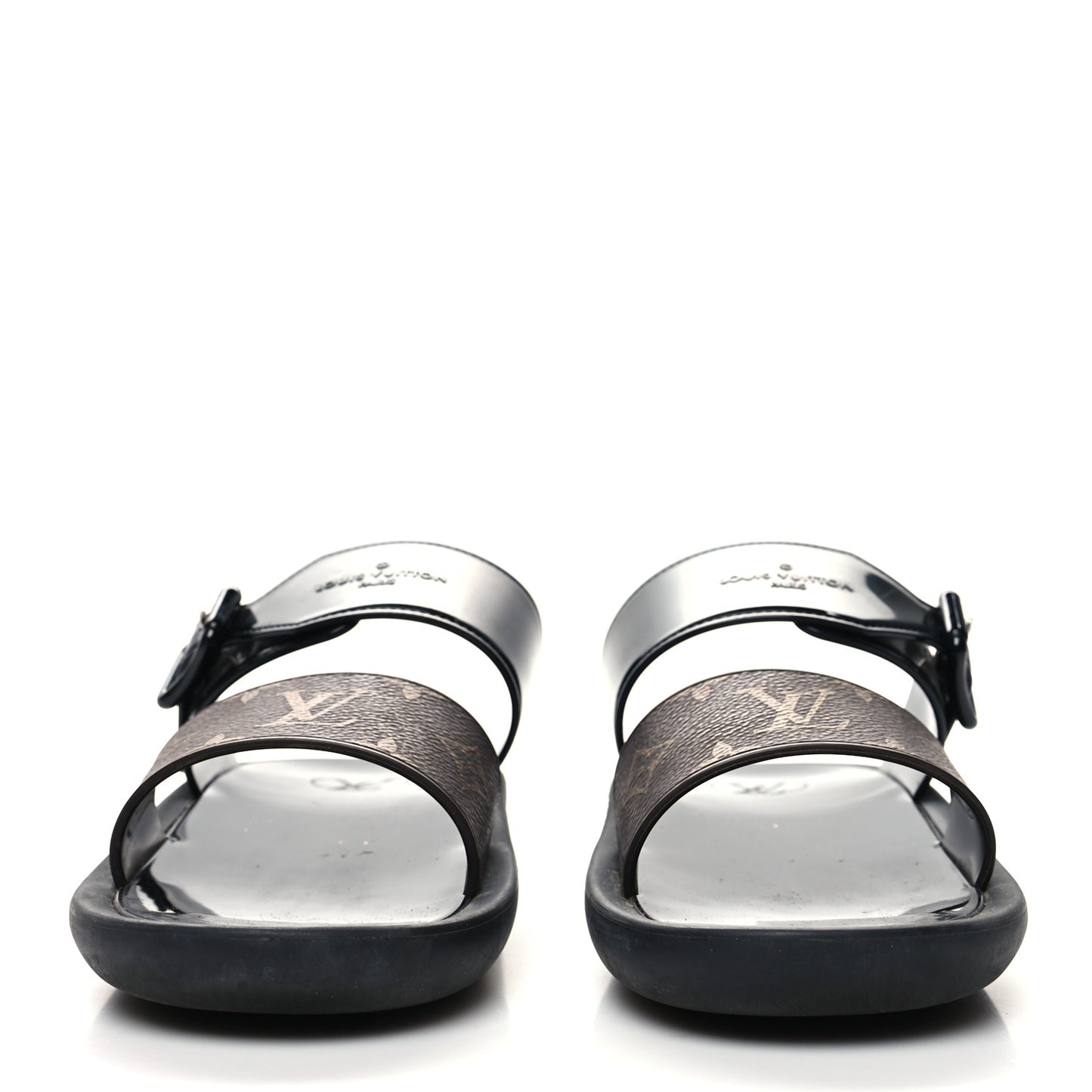 Monogram Sunbath Flat Mule Sandals 38 Black