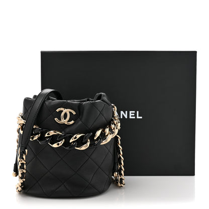 Chanel Lambskin Quilted Resin Bi-Color Chain Bucket Bag Black 11 of 11