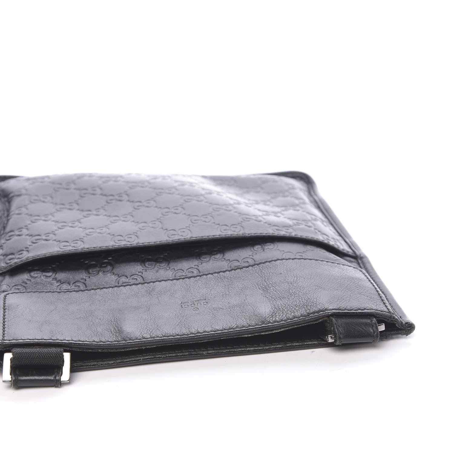 Gucci Guccissima Medium Flat Messenger Bag Black 10 of 14