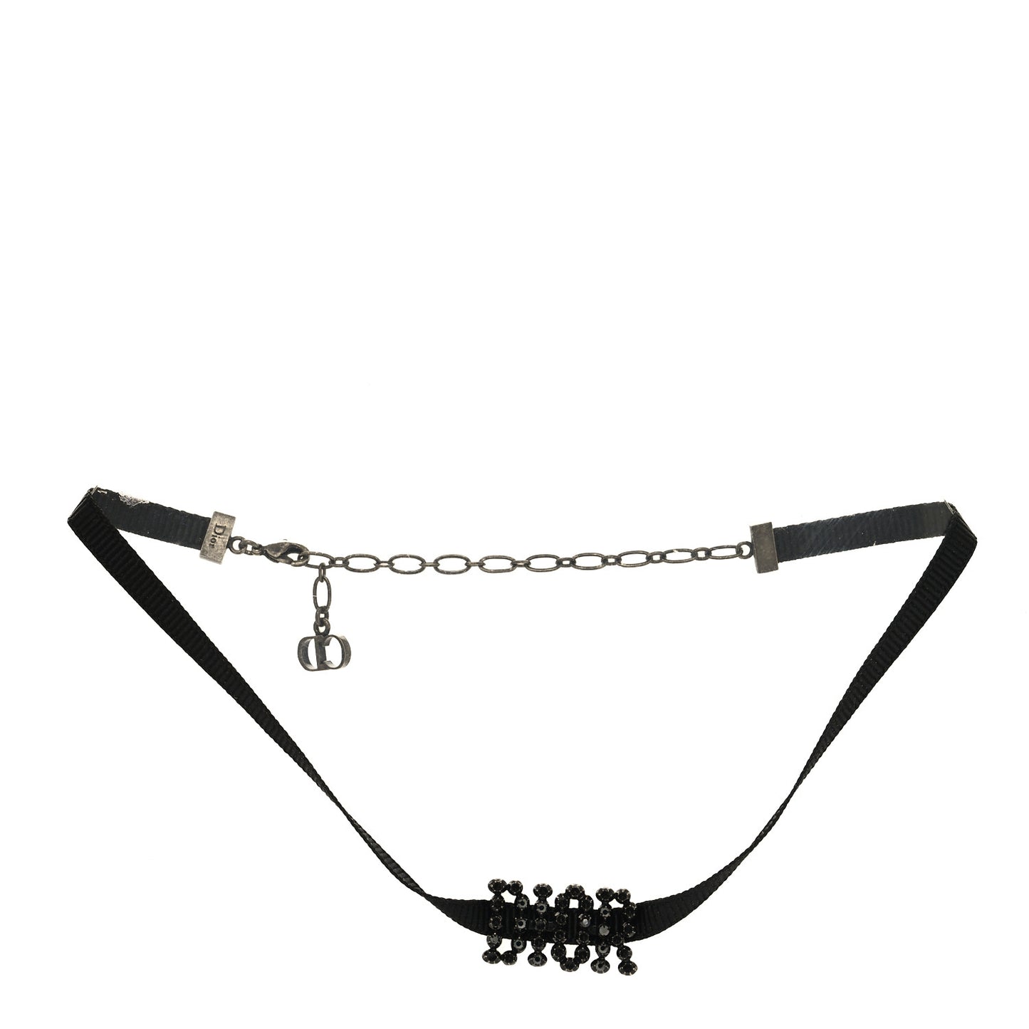 Grosgrain Ribbon Crystal J'Adior Logo Choker Necklace Black