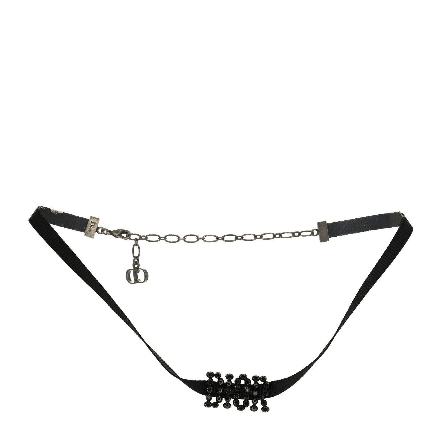 Christian Dior Grosgrain Ribbon Crystal J'Adior Logo Choker Necklace Black 3 of 5