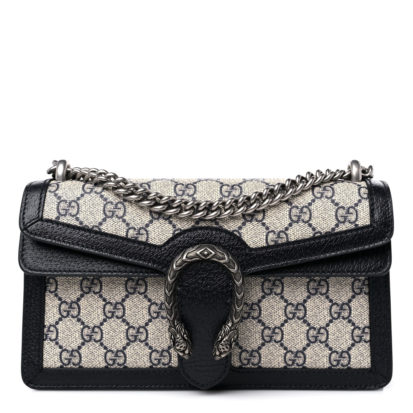 GG Supreme Monogram Textured Dollar Calfskin Small Rectangular Dionysus Shoulder Bag Beige Blue