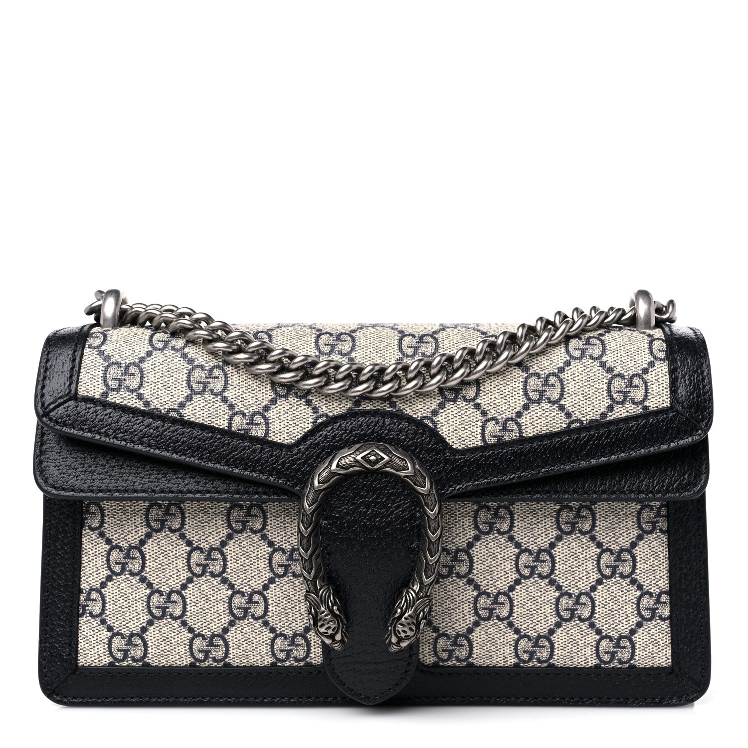 Gucci GG Supreme Monogram Textured Dollar Calfskin Small Rectangular Dionysus Shoulder Bag Beige Blue 1 of 10