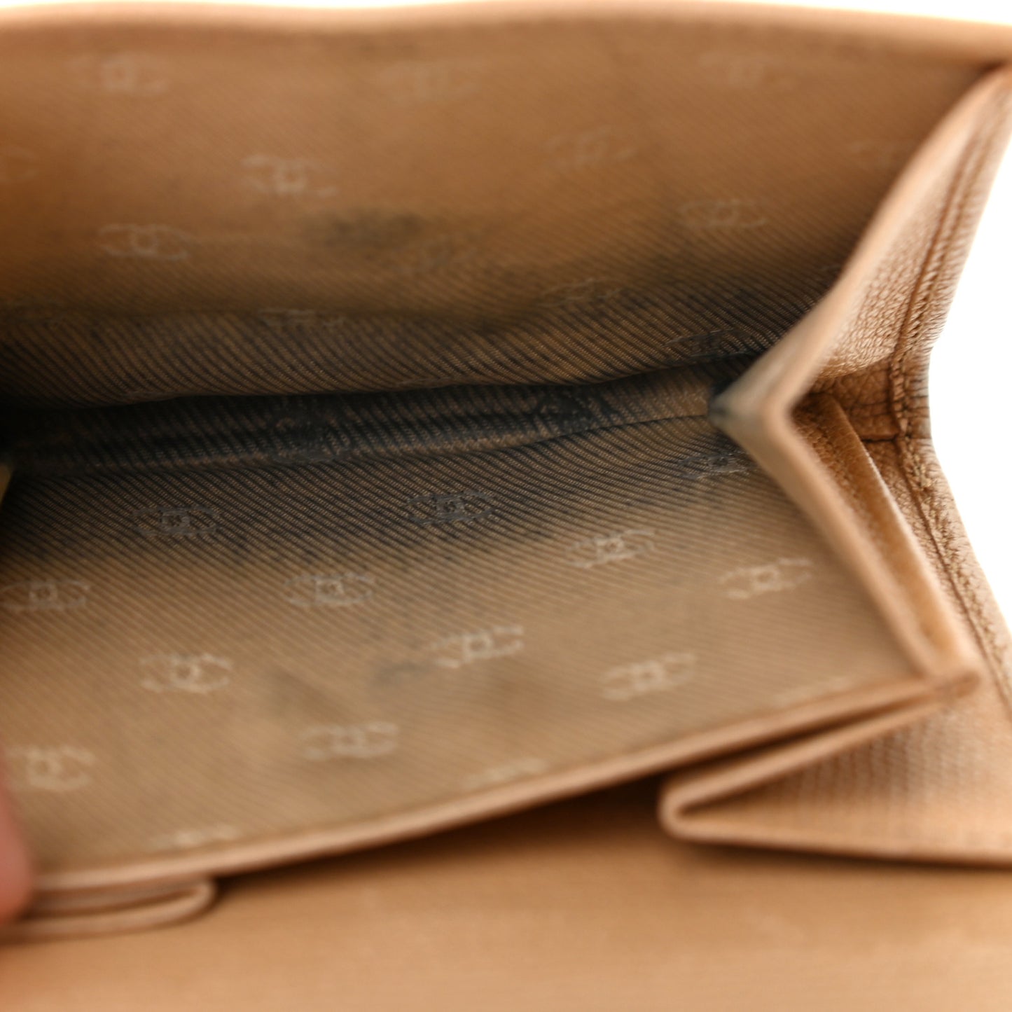 Grained Calfskin CC Button Compact Wallet Beige