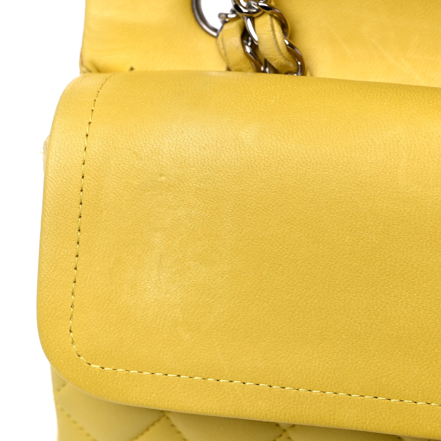 Lambskin Quilted Medium Double Flap Yellow