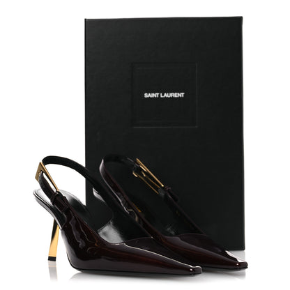 Saint Laurent Vernice Gloss Lee 75 Slingback Pumps 38.5 Marron Glacé 11 of 11