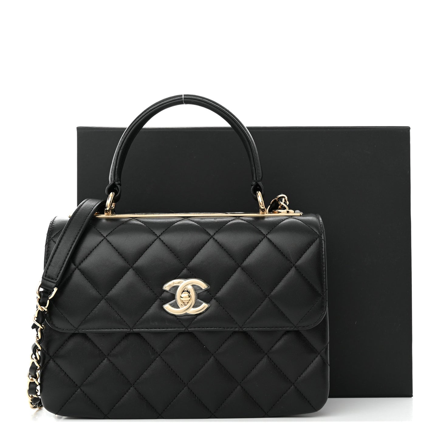 Lambskin Quilted Small Trendy CC Dual Handle Flap Bag Black