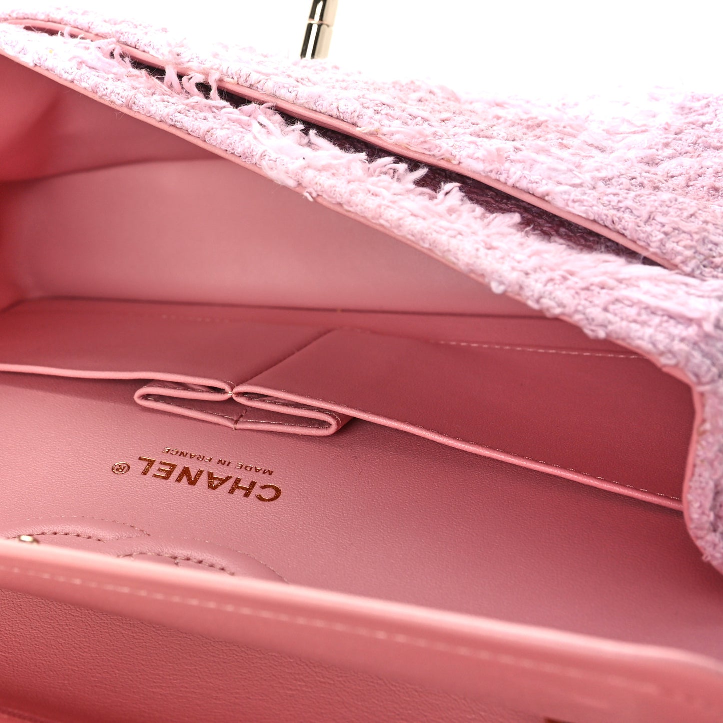 Tweed Medium Double Flap Light Pink White