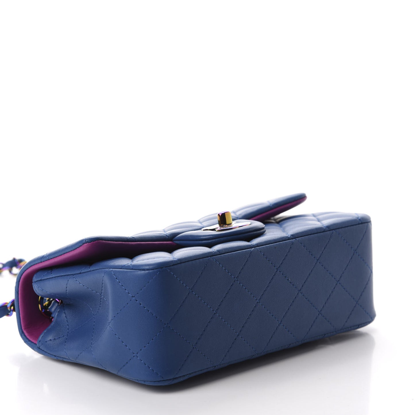 Lambskin Quilted Mini Rectangular Flap Blue Purple