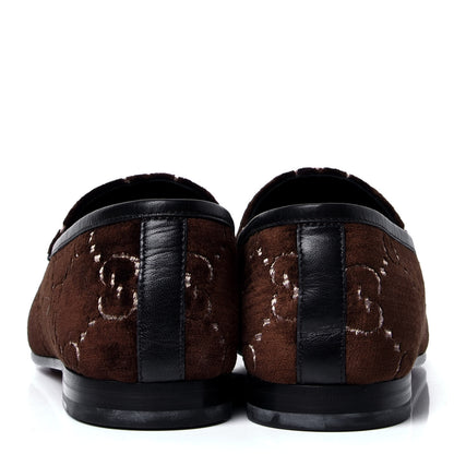 Gucci Velvet GG Monogram Horsebit Womens Jordaan Loafers 39 Brown Black 4 of 6