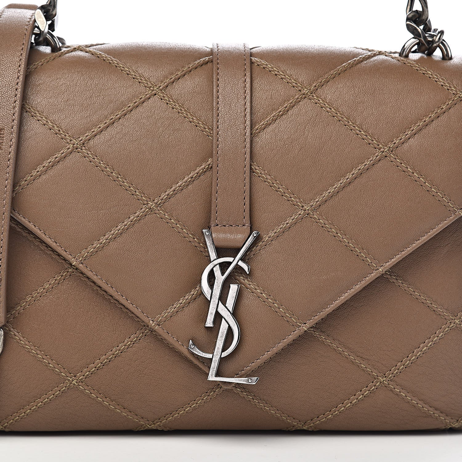 Saint Laurent Calfskin Matelasse Diamond Quilted Monogram Medium College Bag Brown 10 of 10