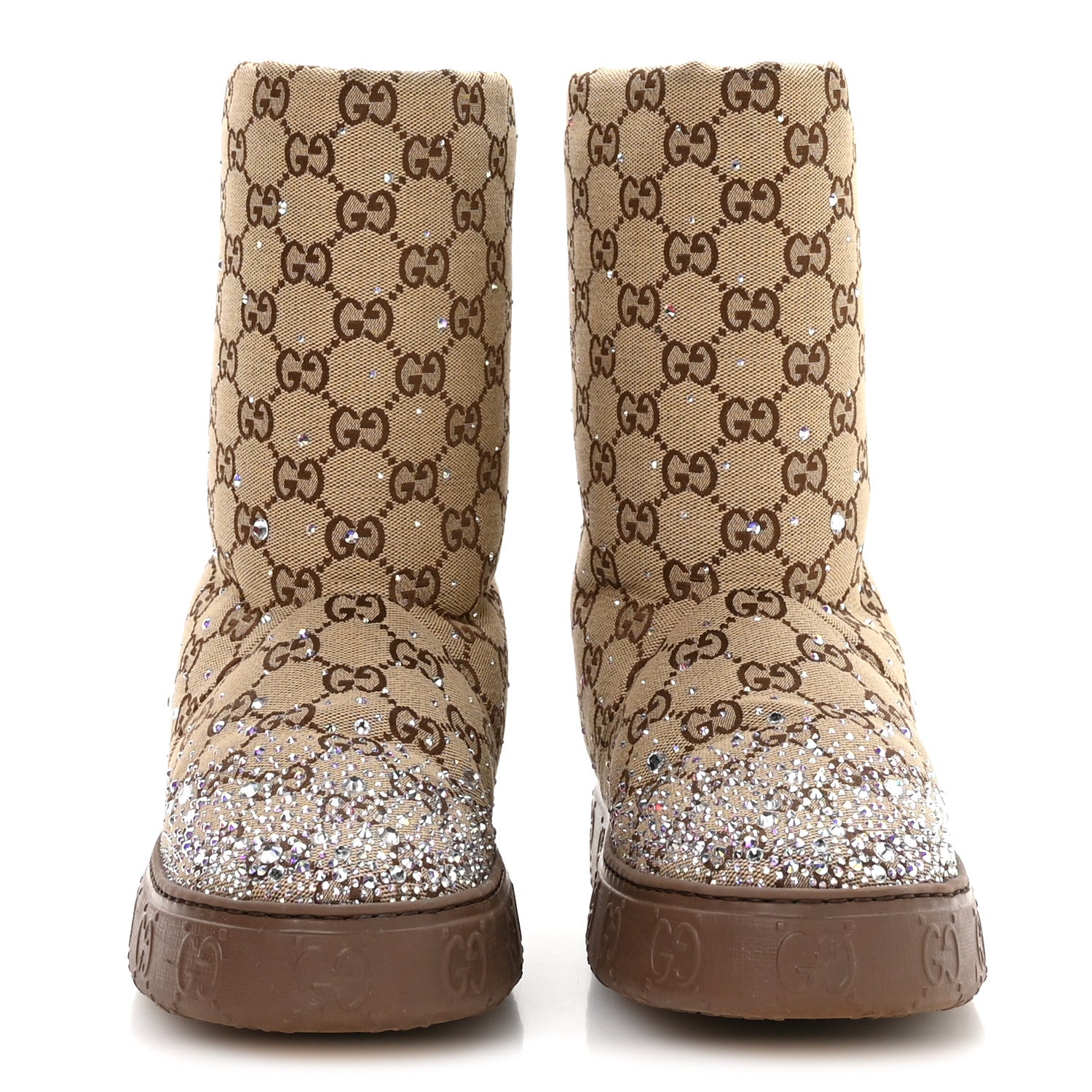 Gucci Monogram GG Strass Thermal Bootie 37 Camel Ebony 3 of 9