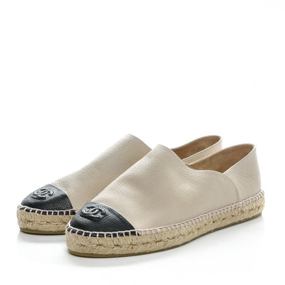Chanel Grained Calfskin CC Espadrilles 42 Beige Black 3 of 7