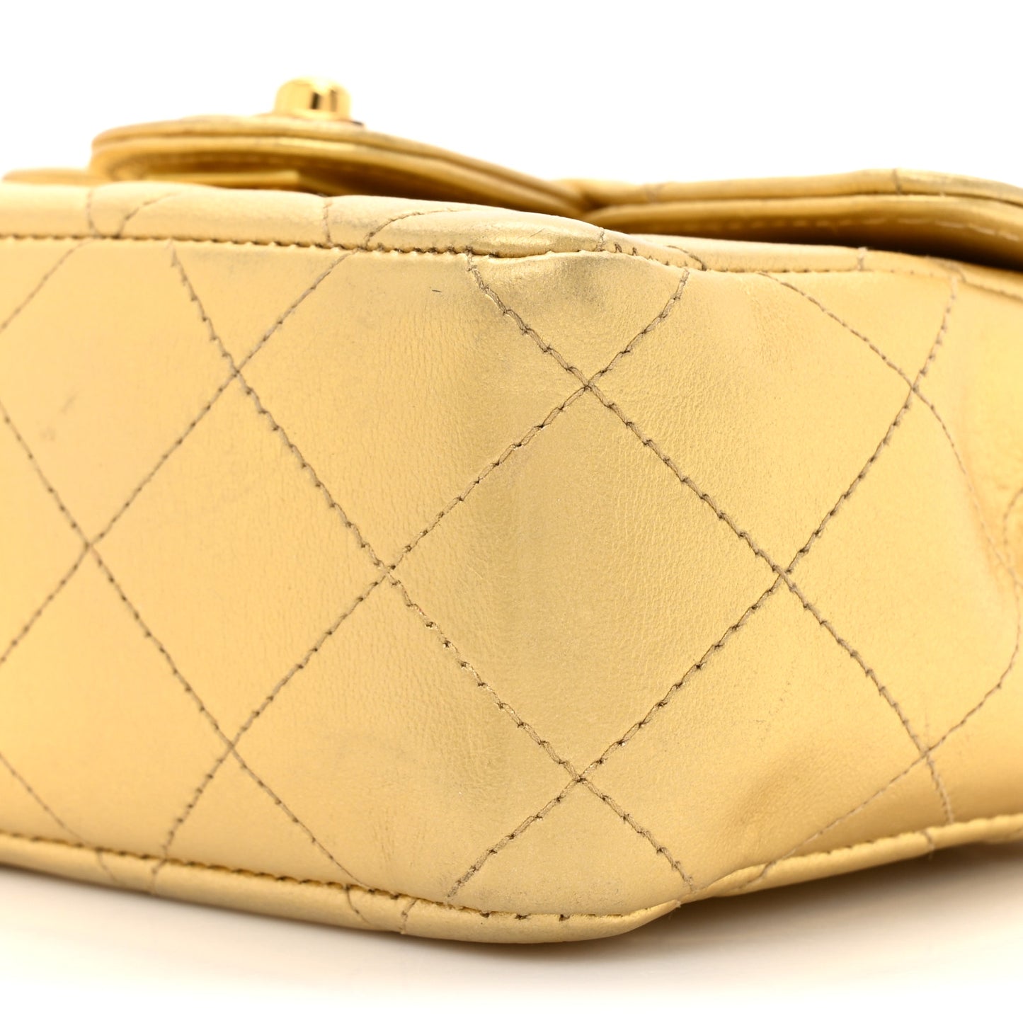Metallic Lambskin Quilted Parent Child Kelly Flap Gold