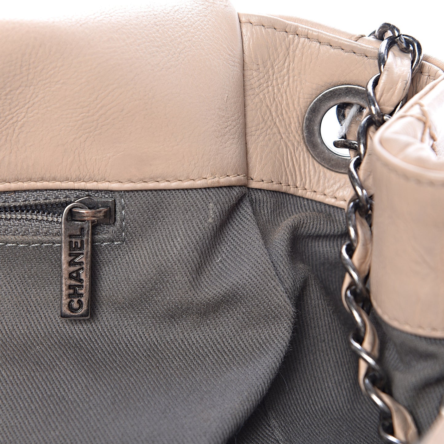 Calfskin Stitch It Accordion Flap Beige
