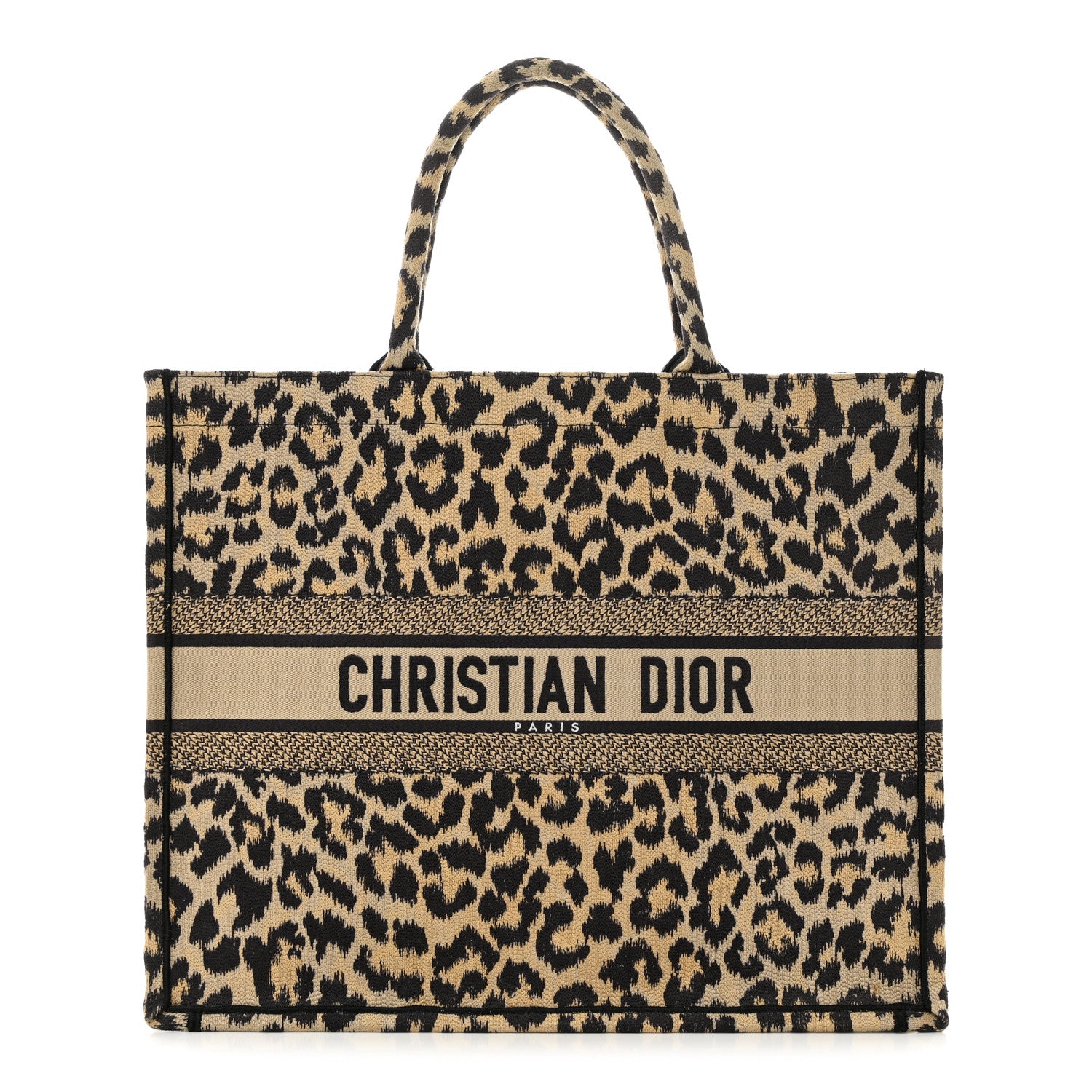 Christian Dior Canvas Mizza Embroidered Large Leopard Book Tote Beige 1 of 11