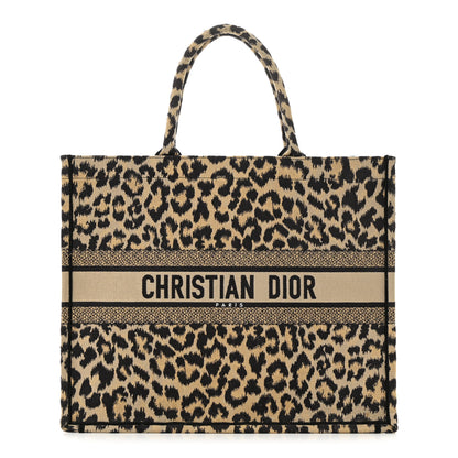 Christian Dior Canvas Mizza Embroidered Large Leopard Book Tote Beige 1 of 11