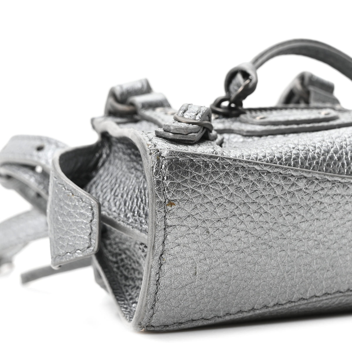 Metallic Grained Calfskin Neo Classic Hardware Super Nano City Crossbody Silver