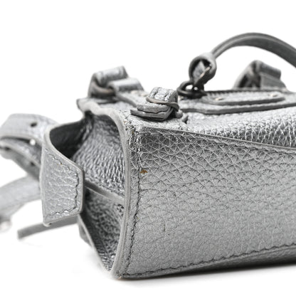 Balenciaga Metallic Grained Calfskin Neo Classic Hardware Super Nano City Crossbody Silver 8 of 9