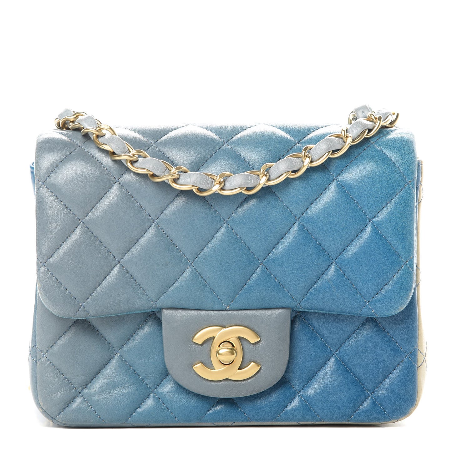 Lambskin Degrade Quilted Mini Square Flap Light Blue