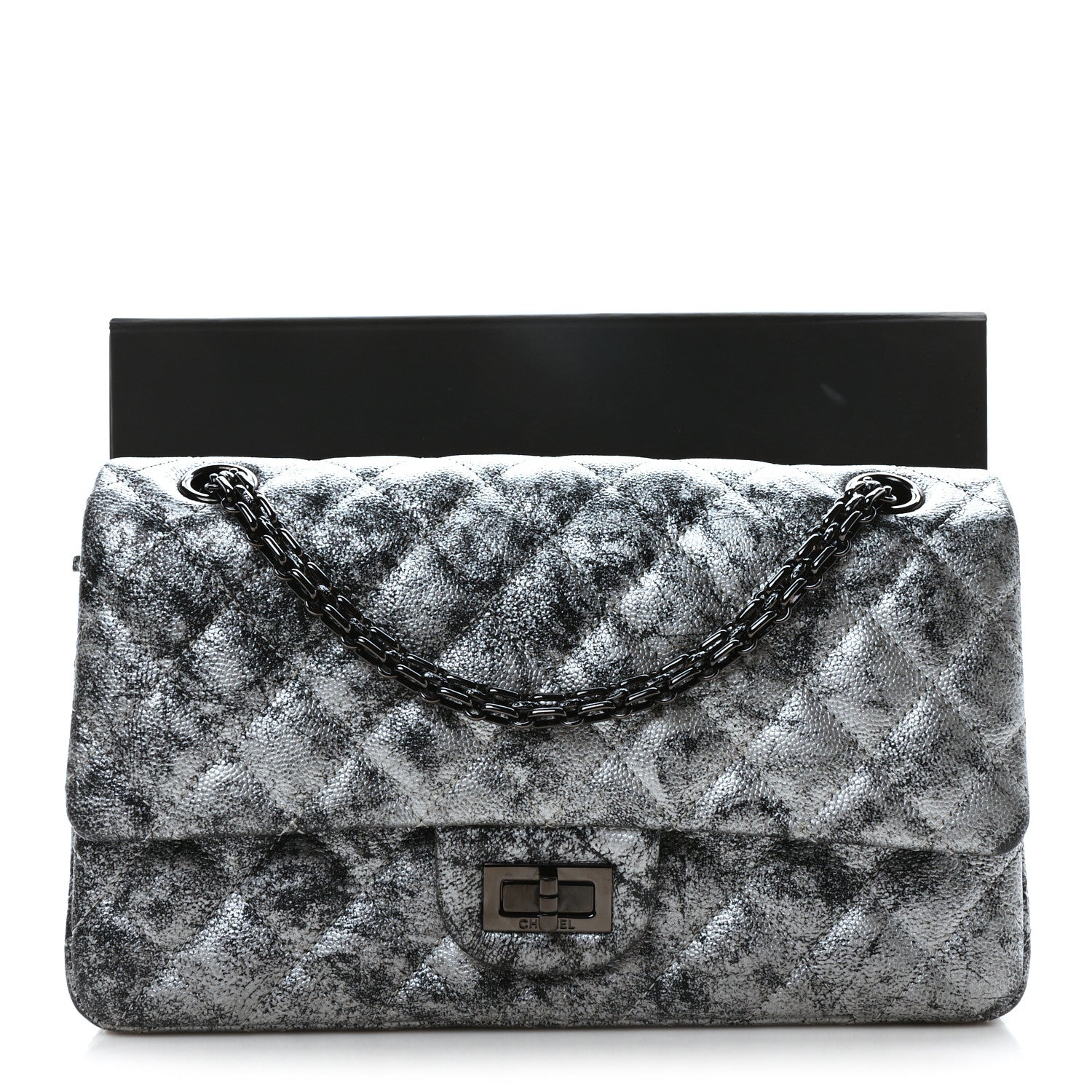 CHANEL キャビアスキン Chanel Metallic Caviar Quilted 2.55 Reissue 225 Flap Silver Black
