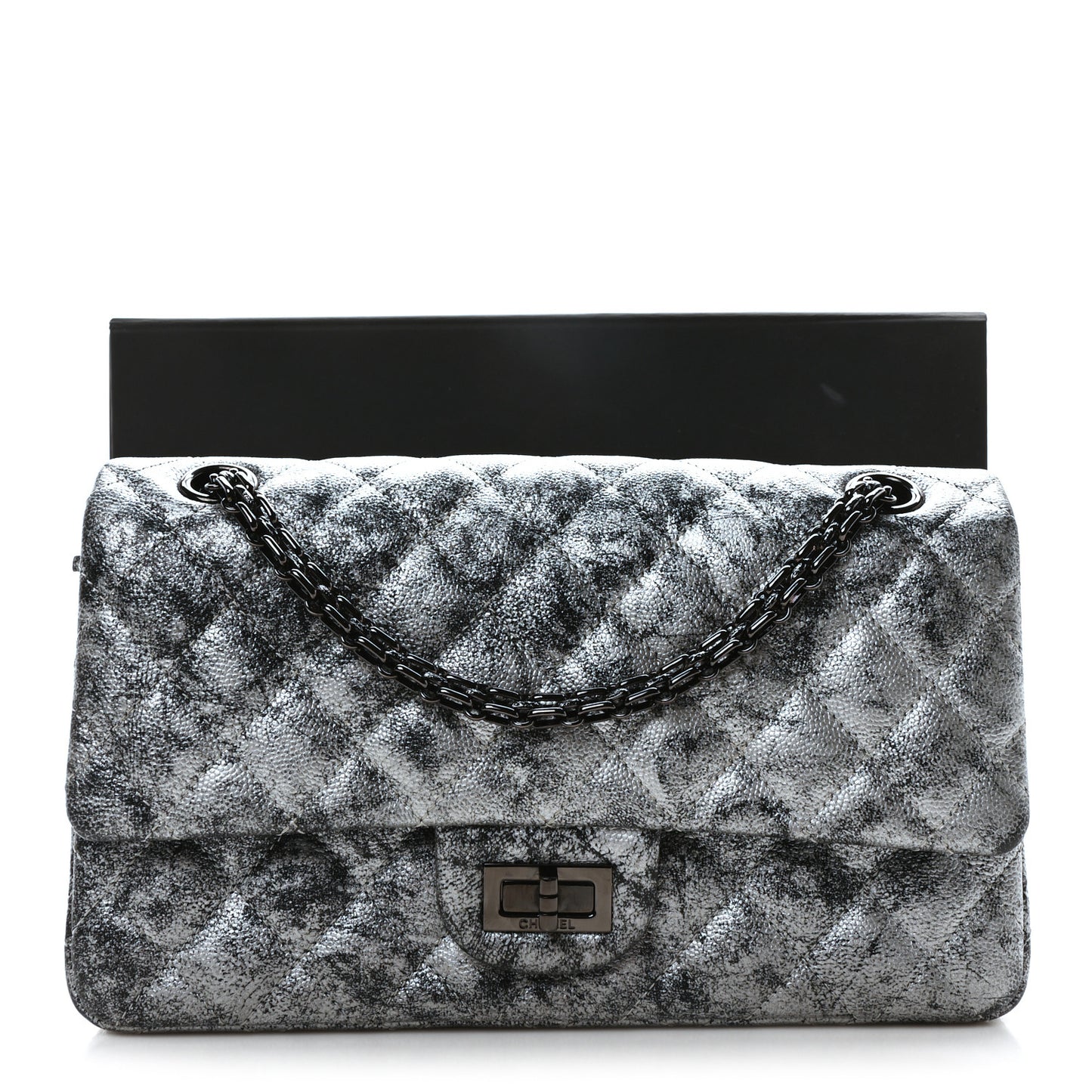 Metallic Caviar Quilted 2.55 Reissue 225 Flap Silver Black