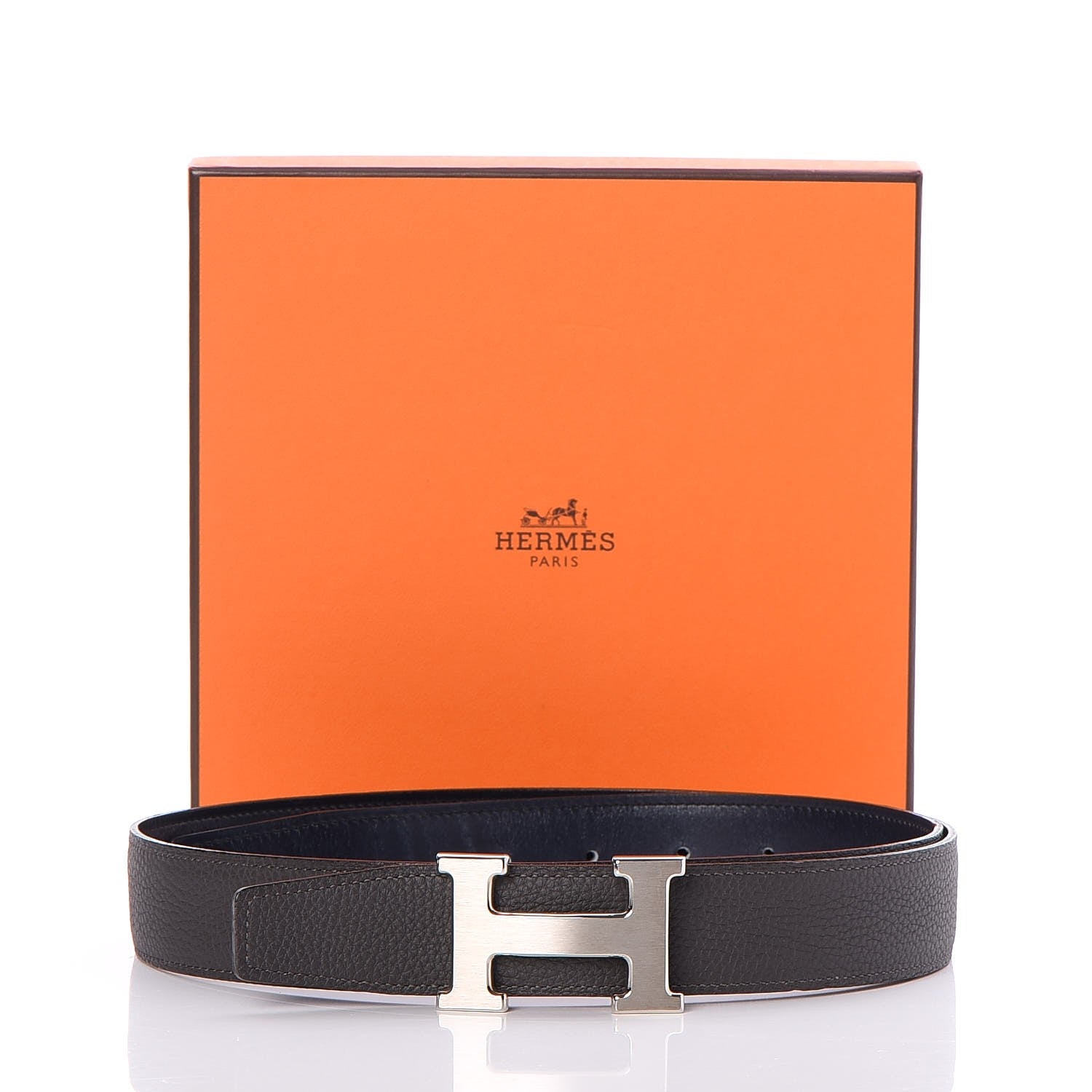 Hermes Box Togo 32mm H Belt 85 Bleu Marine Grey 6 of 6