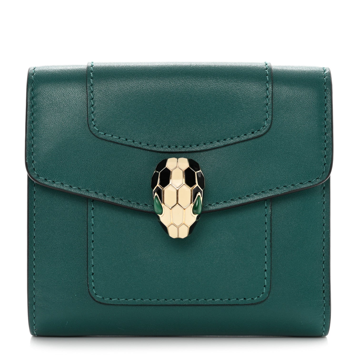 Bulgari Calfskin Serpenti Forever Wallet Emerald Green 2 of 10