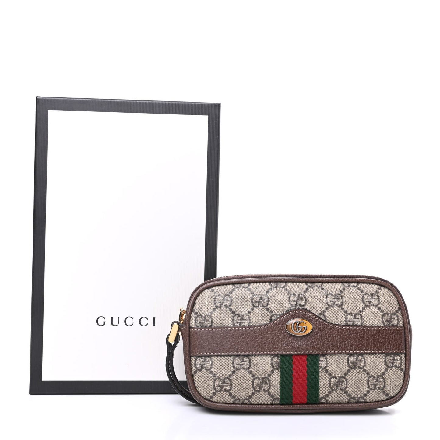 GG Supreme Monogram Ophidia Phone Case Wristlet Brown