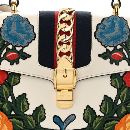 Gucci Calfskin Floral Medium Sylvie Top Handle Bag Off White 8 of 11