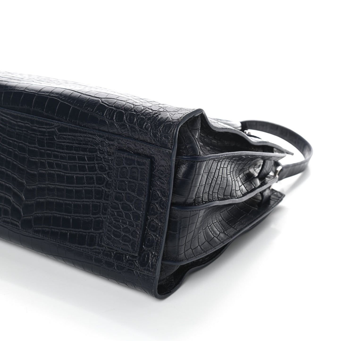 Calfskin Crocodile Embossed Small Supple Sac de Jour Navy