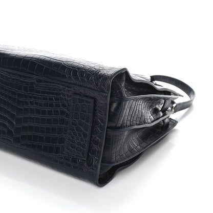 Saint Laurent Calfskin Crocodile Embossed Small Supple Sac de Jour Navy 9 of 9