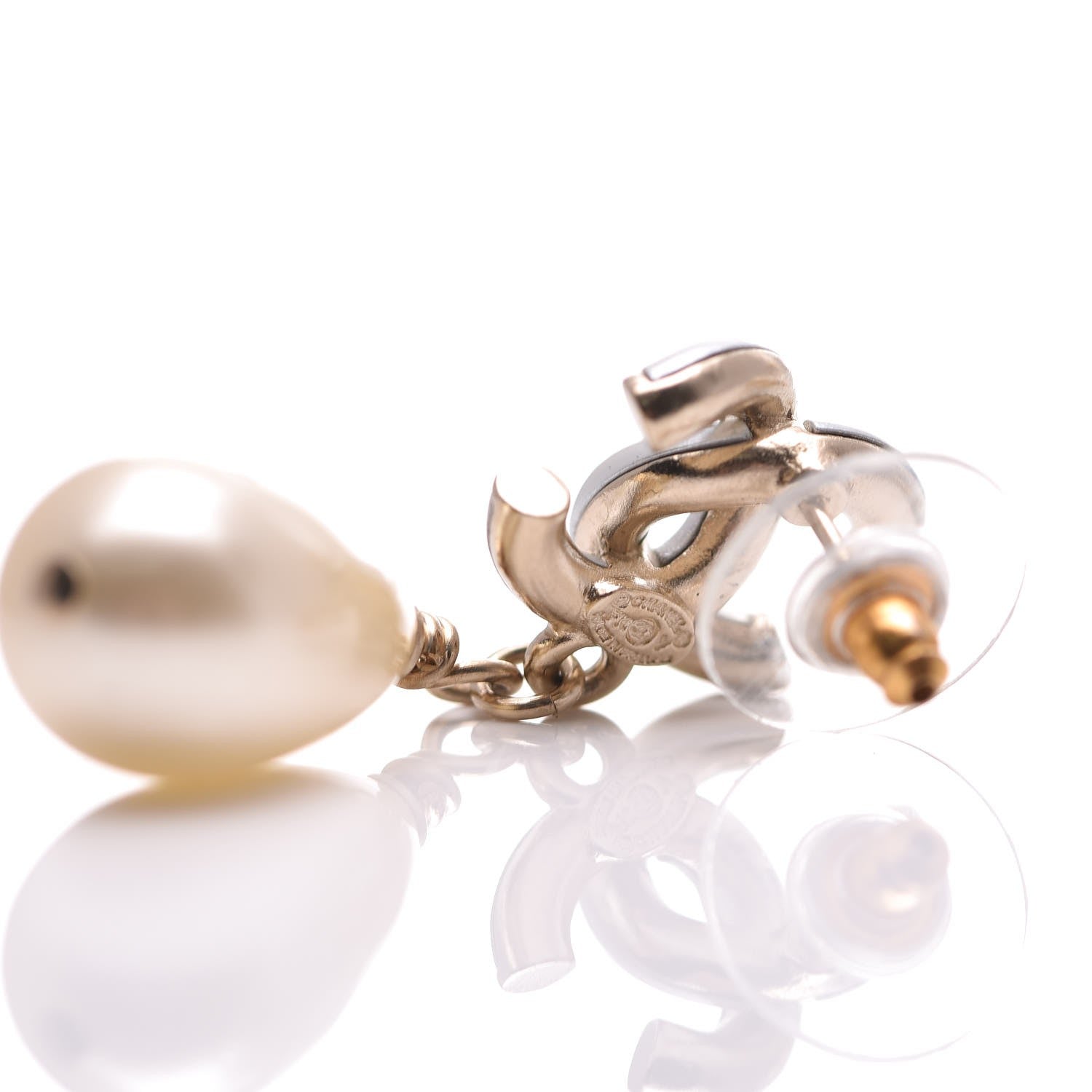 Chanel Pearl CC Drop Earrings Pearly White 4 of 5