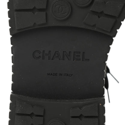 Chanel Calfskin Grosgrain Quilted Lace Up Boots 39 Black Grey 7 of 9