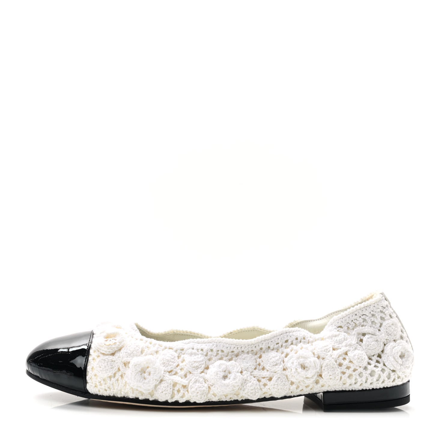 Crochet Patent Cap Toe Ballerina Flats 39 White Black