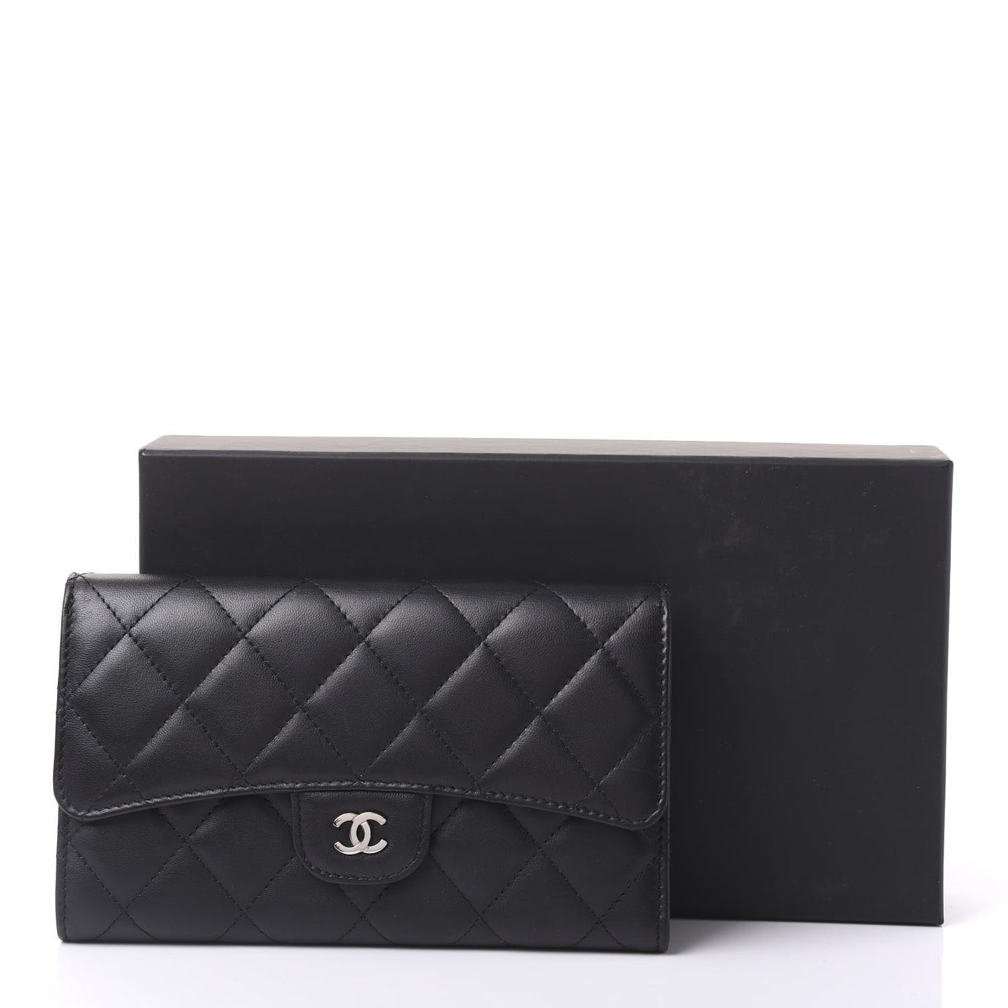 Lambskin Quilted Large Flap Wallet Black