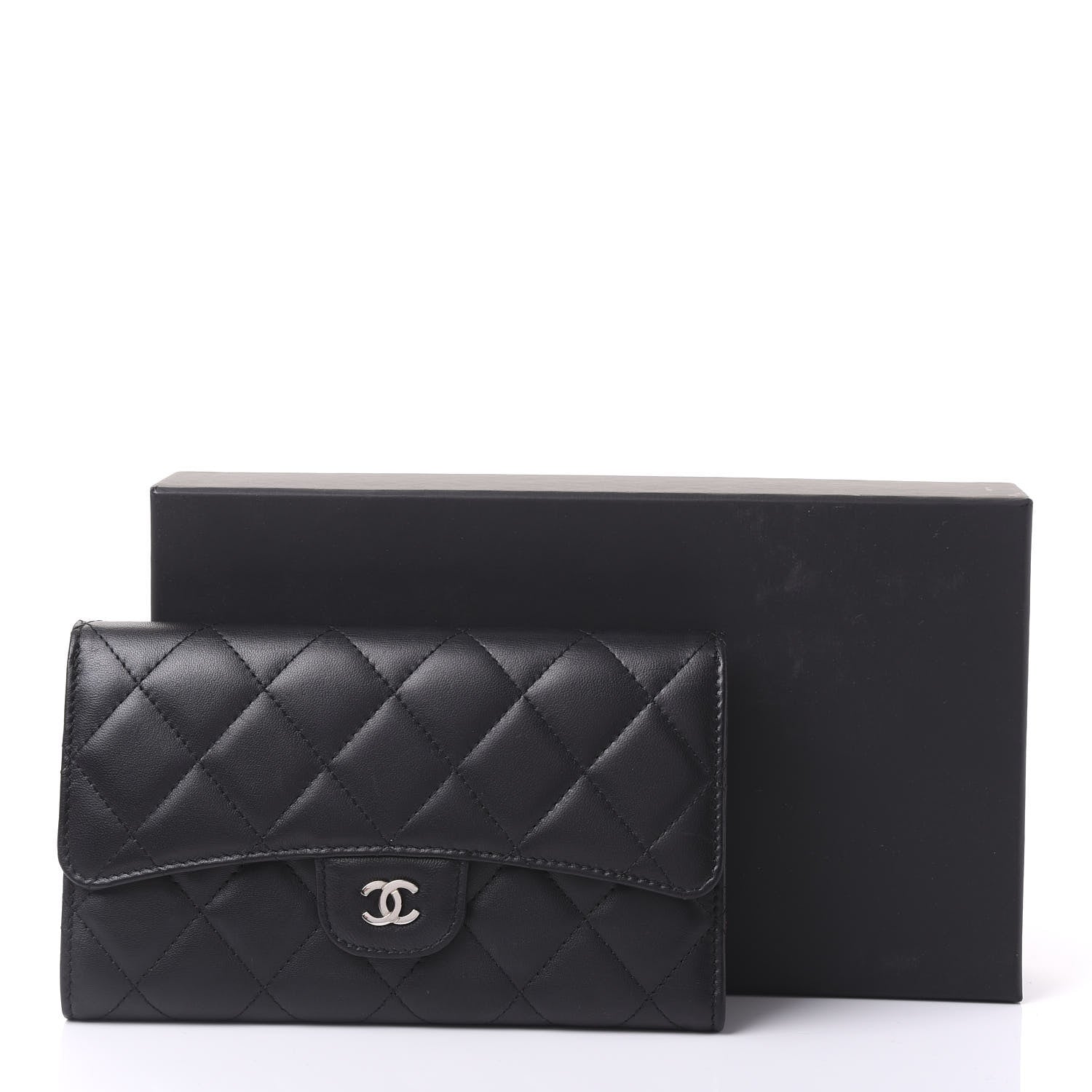 Chanel Lambskin Quilted Large Flap Wallet Black 10 of 11