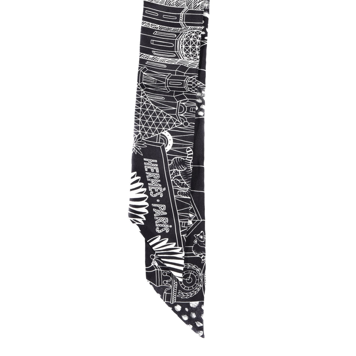 Hermes Silk Animapolis Twilly Black White 2 of 4