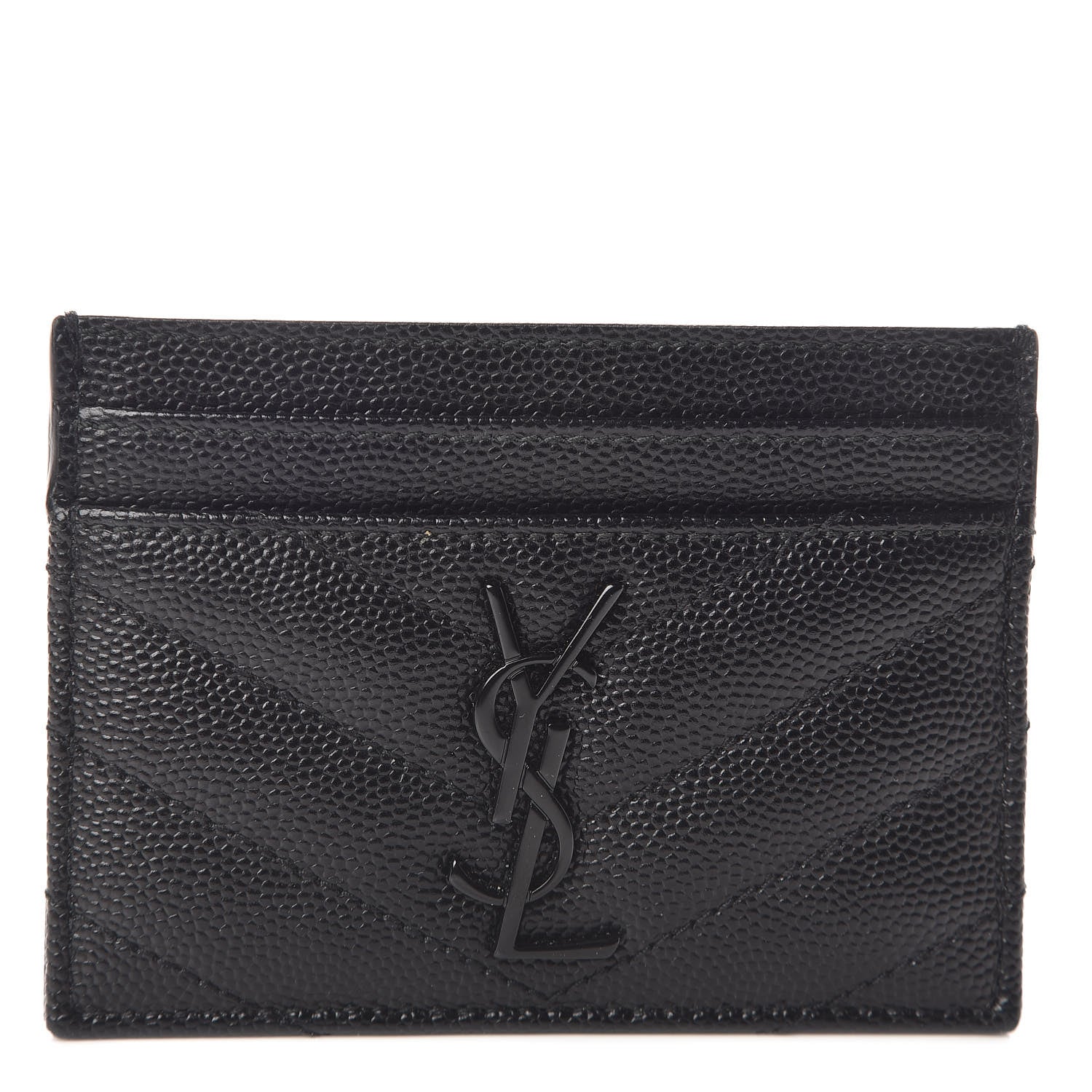 Saint Laurent Grain De Poudre Matelasse Chevron Monogram Credit Card Case Black 1 of 6