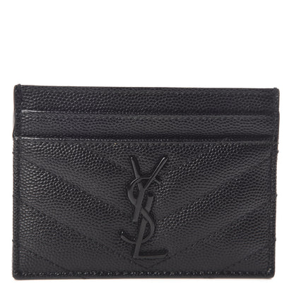 Saint Laurent Grain De Poudre Matelasse Chevron Monogram Credit Card Case Black 1 of 6