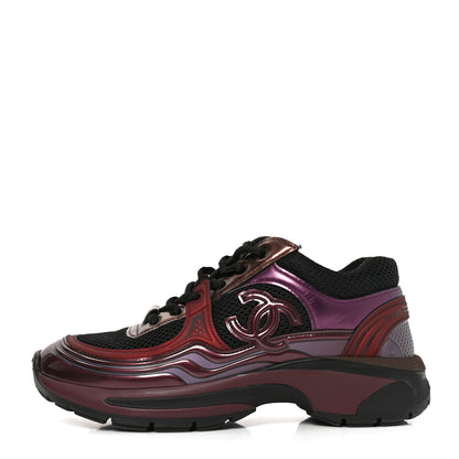 Chanel Fabric Laminated Calfskin Stretch CC Womens Sneakers 36 Black Purple Burgundy 1 of 9