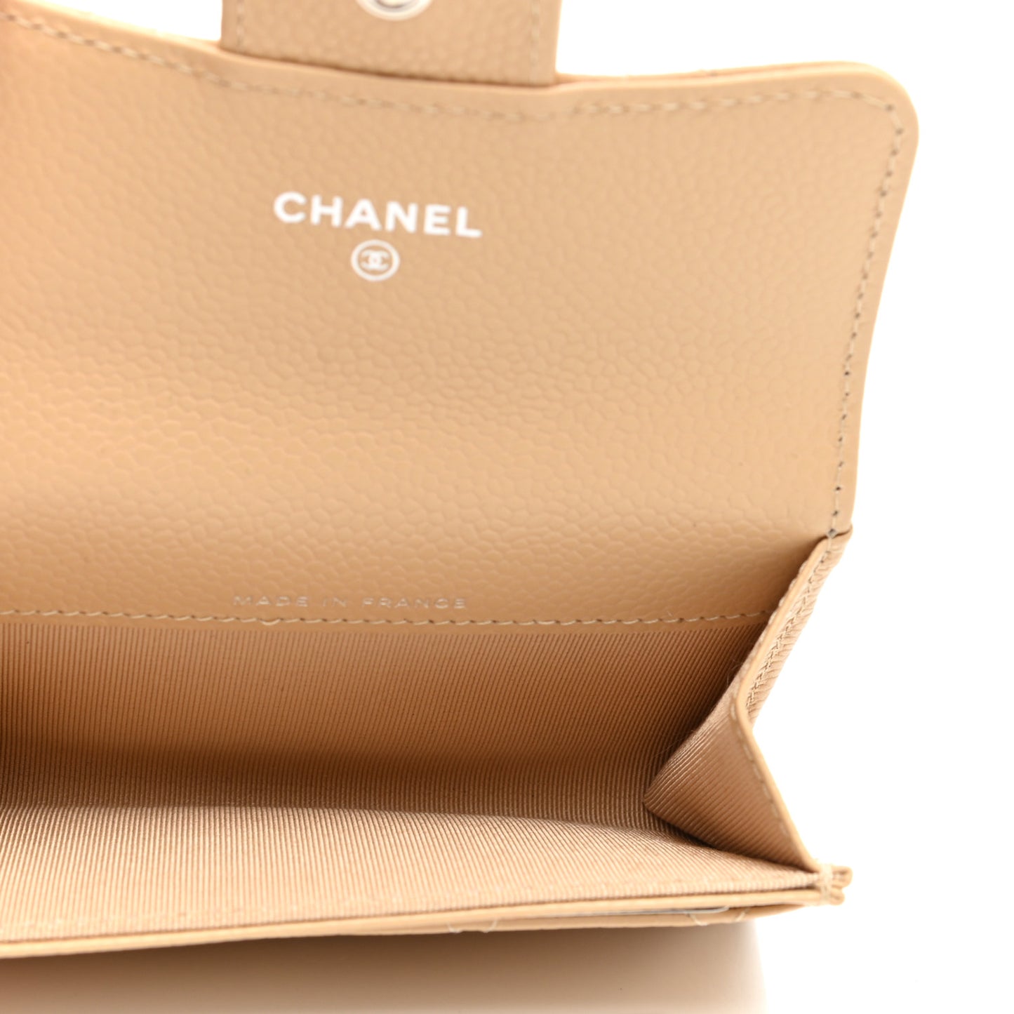 Caviar Quilted Flap Card Holder Wallet Light Beige