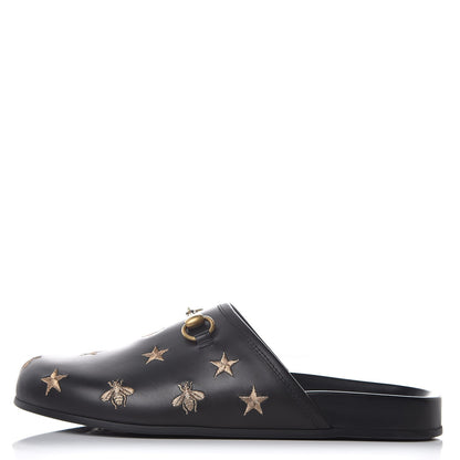 Gucci Calfskin Bee Star Embroidered Mens Horsebit River Slippers 8 Black 1 of 9