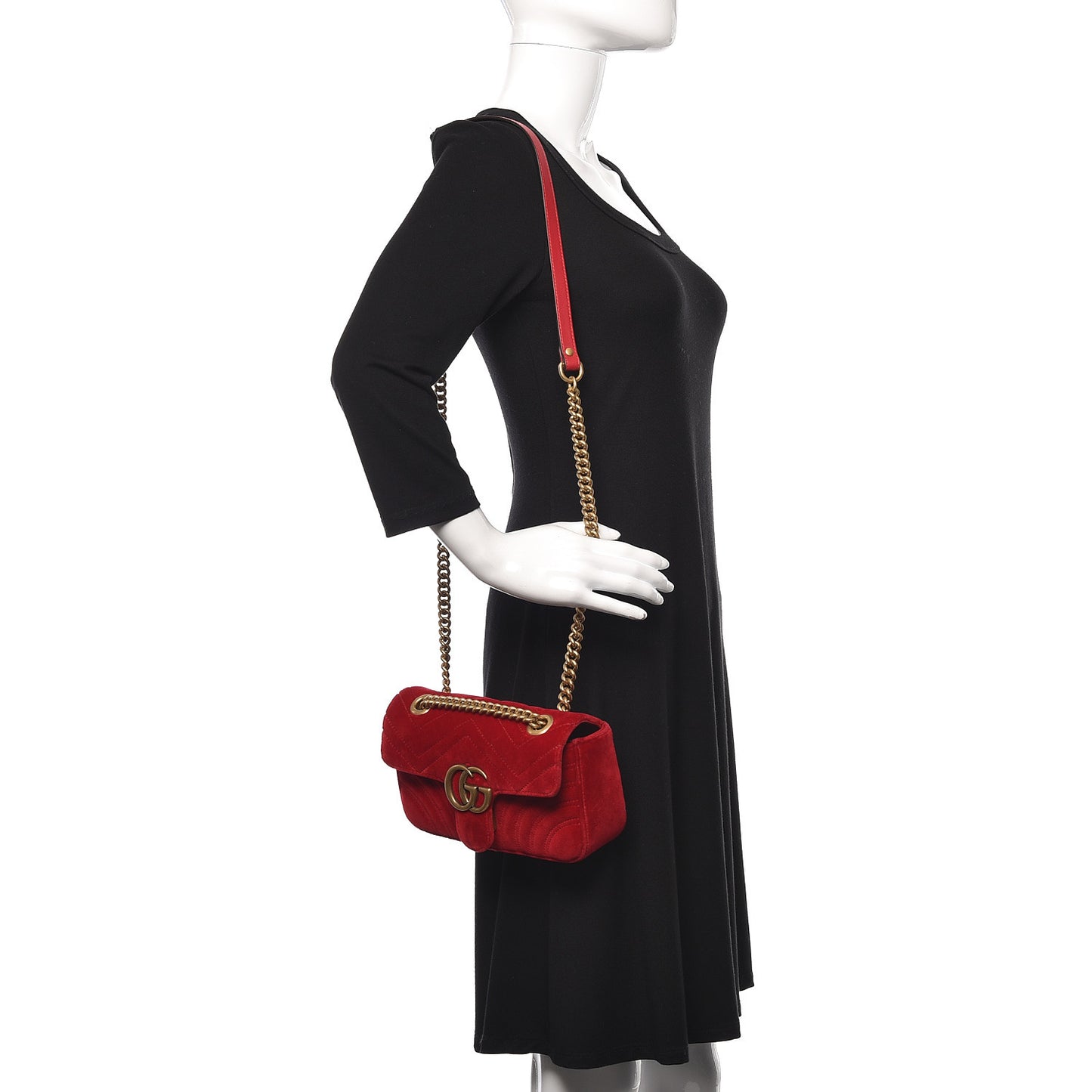 Velvet Matelasse Mini GG Marmont Shoulder Bag Hibiscus Red
