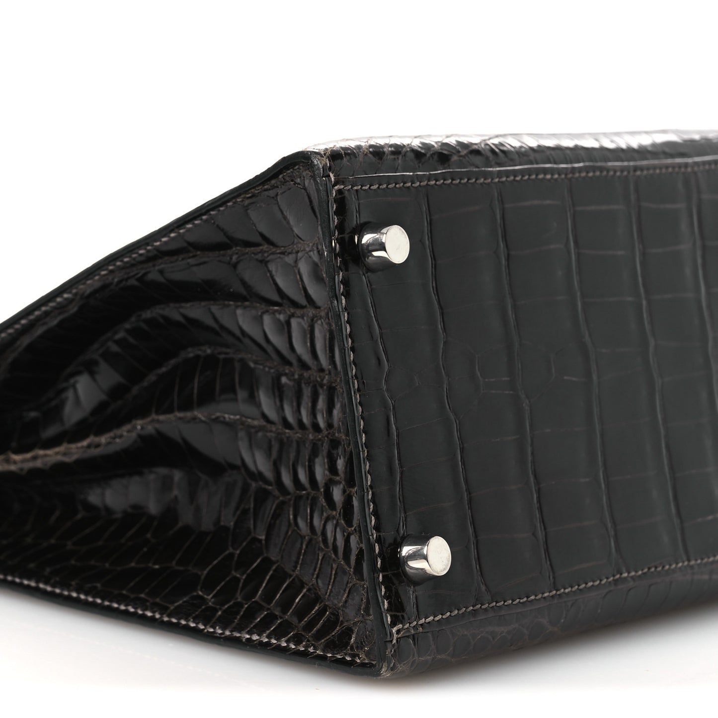 Shiny Porosus Crocodile Kelly Sellier 28 Gris Elephant