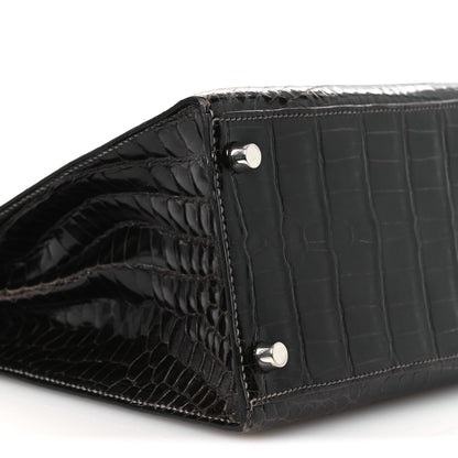 Hermes Shiny Porosus Crocodile Kelly Sellier 28 Gris Elephant 8 of 11