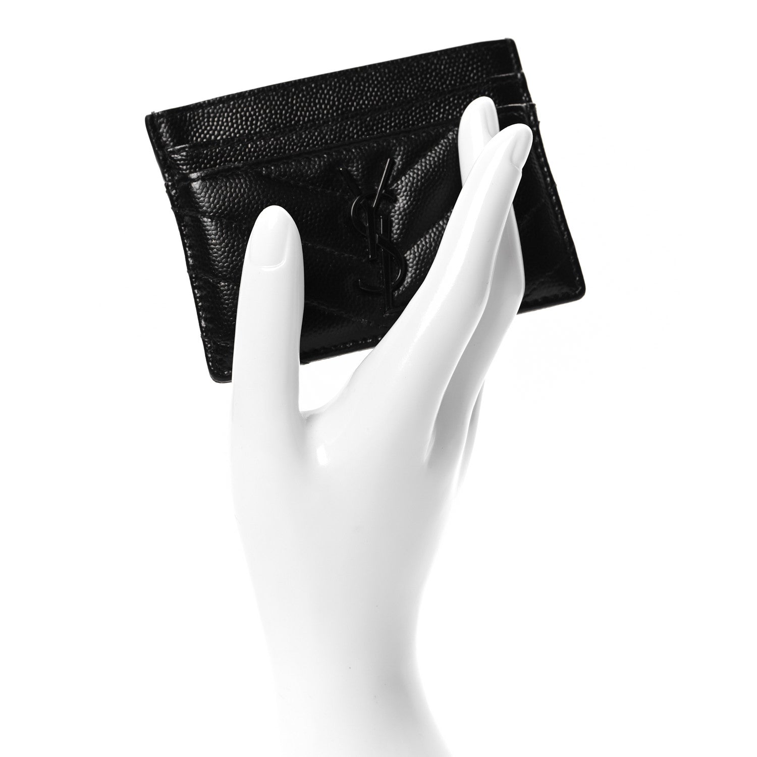 Saint Laurent Grain De Poudre Matelasse Chevron Monochrome Monogram Credit Card Case Black 2 of 7