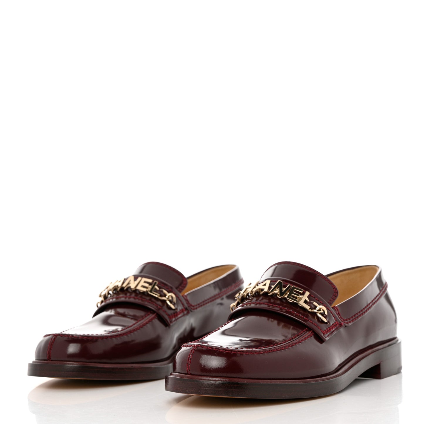 Shiny Calfskin Logo Loafers 37 Burgundy