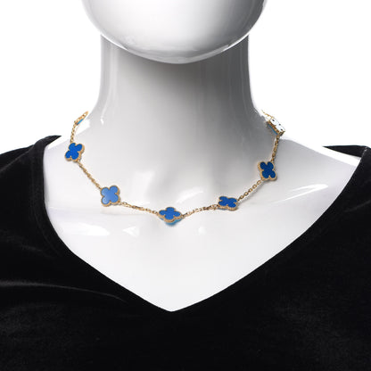 Van Cleef & Arpels 18K Yellow Gold Blue Agate 10 Motifs Vintage Alhambra Necklace 2 of 8